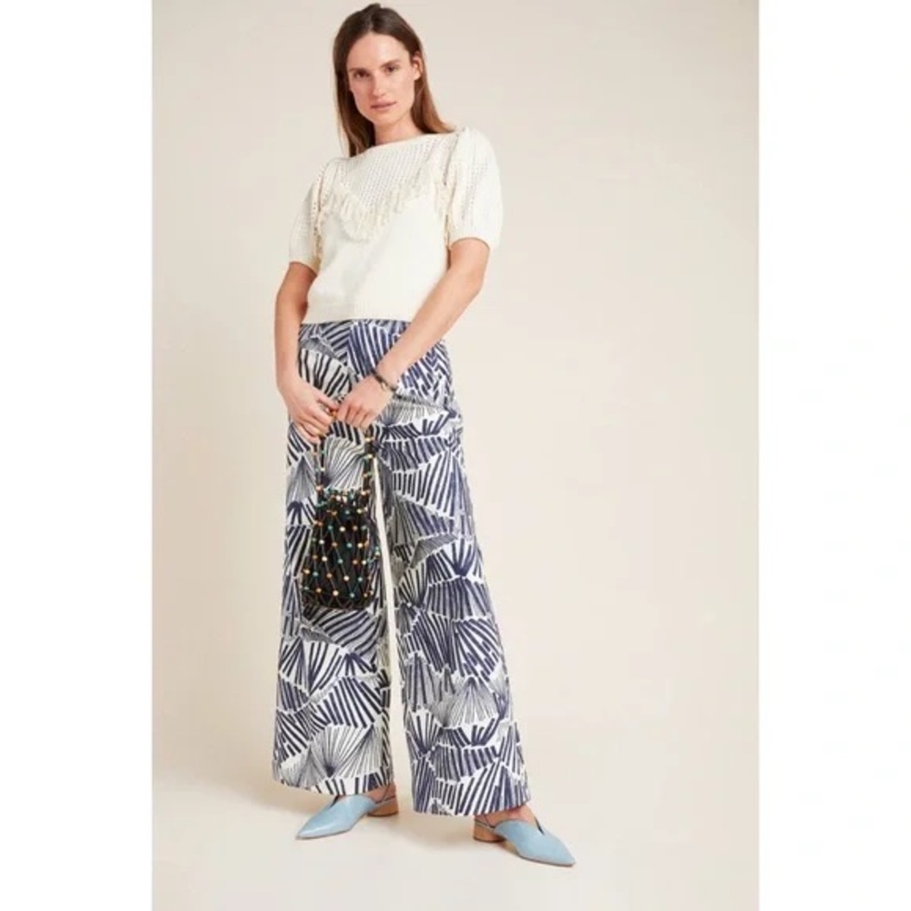 Anthropologie Blue and White Wide-Leg Pants NWOT size 4